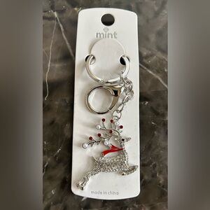 Mint Silver and Red Reindeer Bag charm/Keychain